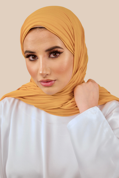 Pleated Chiffon Hijab | Mustard - Sabaah's Boutique
